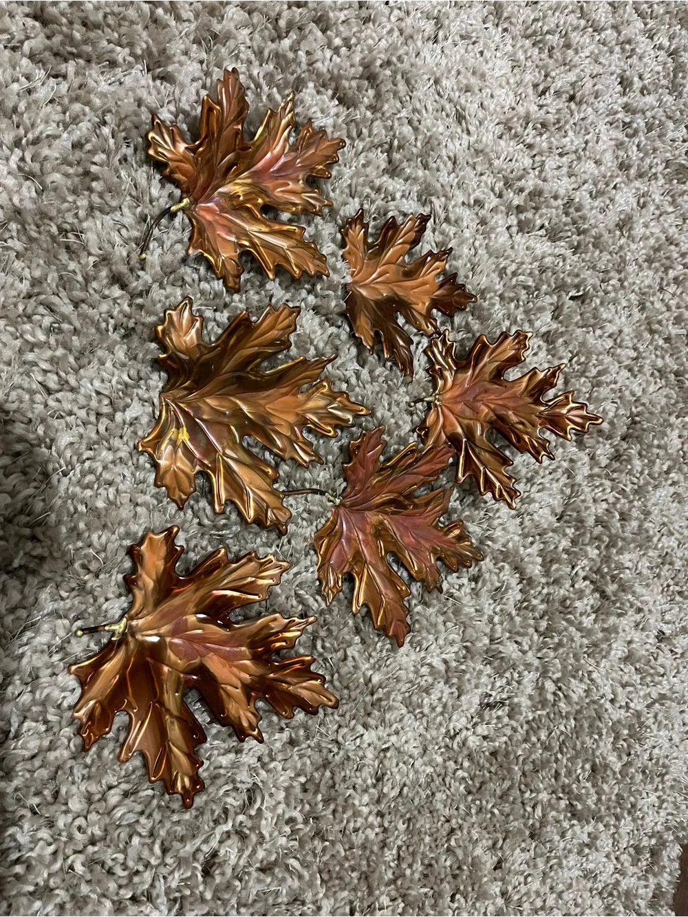 Copper Tone Metal Maple Leaf Wall Decor - Set of 7